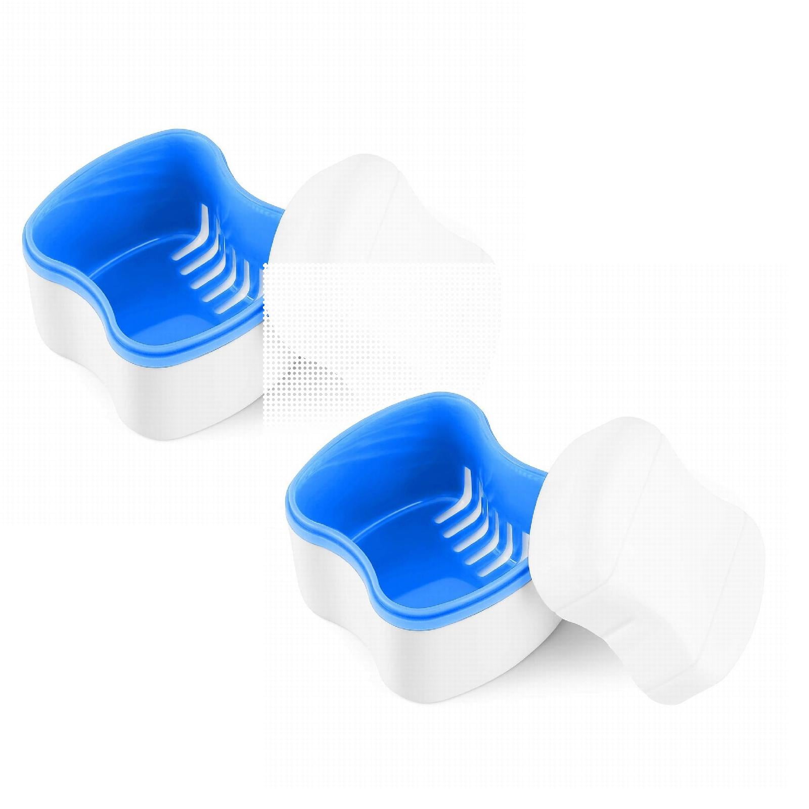 Teeth Whitening Strips, Denture Cup Bath Box Case with Strainer Basket