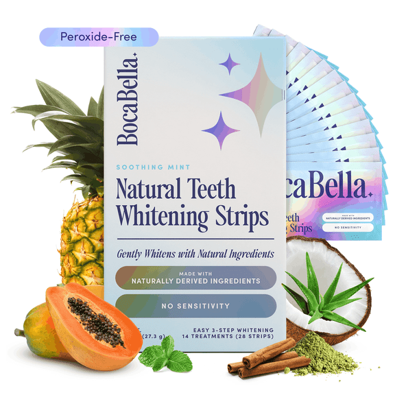 Teeth Whitening Strips for Sensitive Teeth β Natural, Peroxide-Free & Enamel-Safe , Clinically Tested Papaya & Pineapple Enzymes Aloe & Coconut Oil , 14 Treatments for a Brighter, Whiter Smile