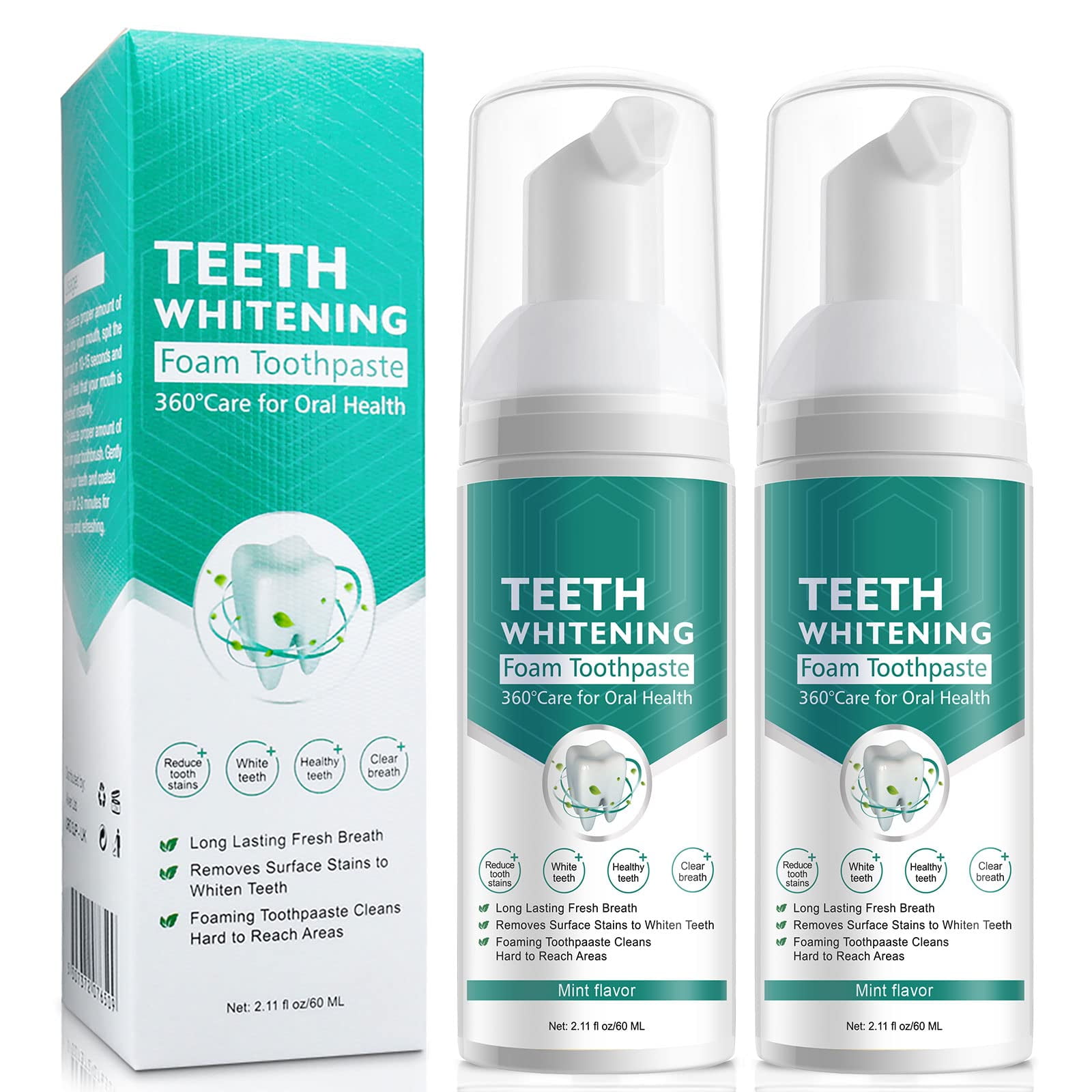 Teeth Whitening Toothpaste, 2 Pack Citrus Baking Soda Toothpaste, Foam