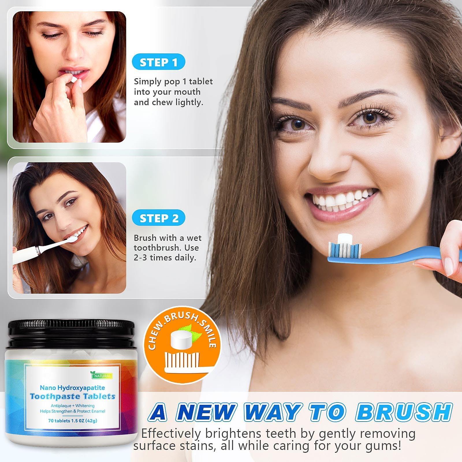 Teeth Whitening Toothpaste Tablets Nano Hydroxyapatite, Flouride