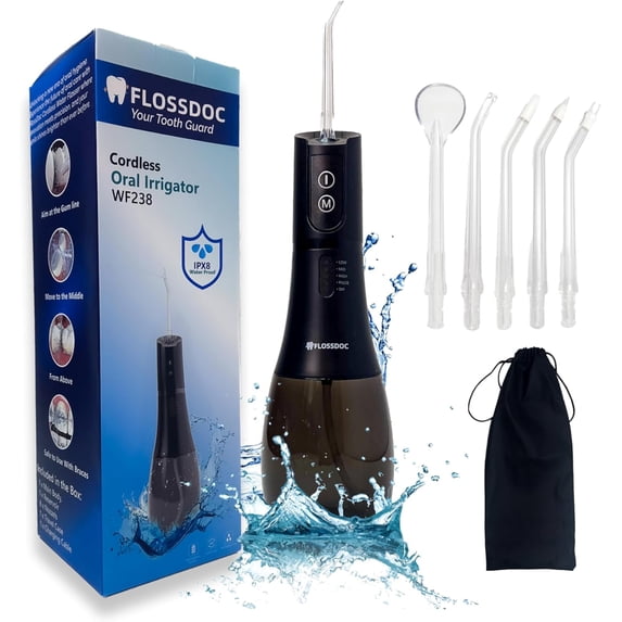 Teeth and tonsil stone remover water flosser, 400 capacity, 8 waterproof, with 6 nozzle tips dental flosser including tongue scraper, suitable for braces, adult bad breath treatment