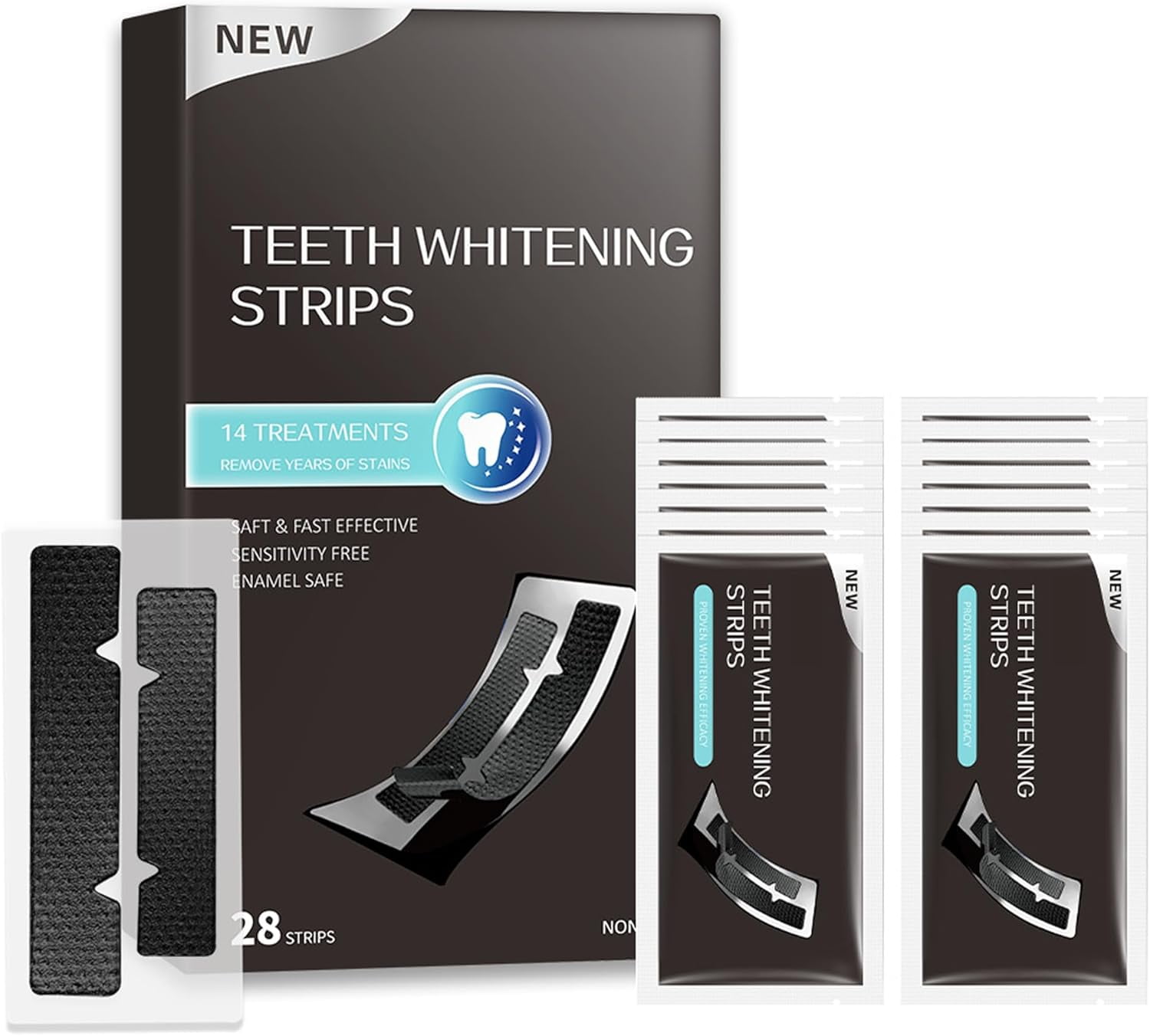 Teeth whitening Strip, 28 Sensitivity Free Whitening Strips, Peroxide Free, 14 Treatments for Teeth whitening, Professional and Safe Teeth whitening Strips, Remove Coffee and Tea Stains