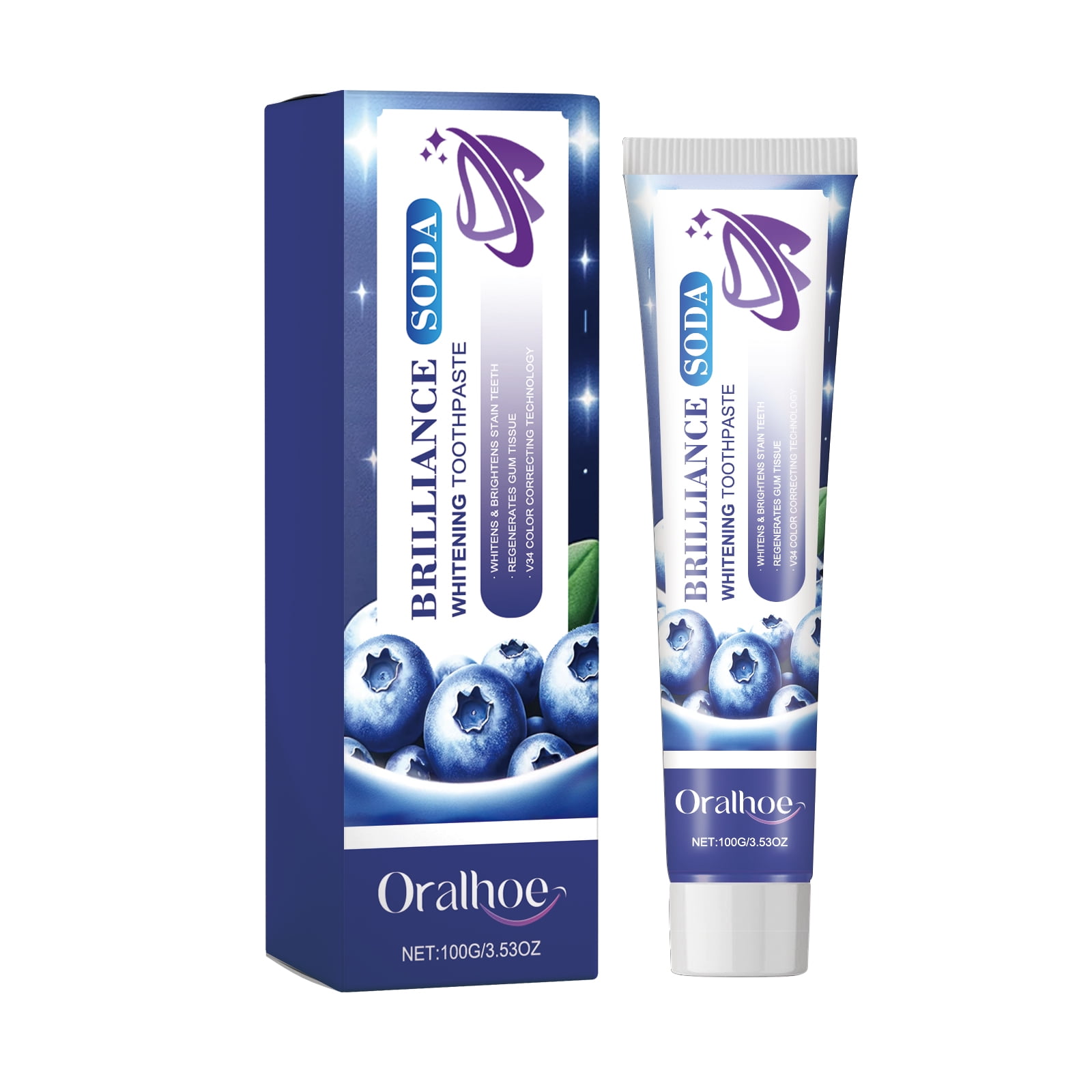 Teeth whitening toothpaste with blueberries for fresh breath, gum care