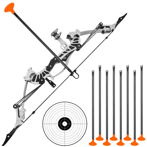 Teetheory 16.5-inch Left-Handed Recurve Bow Set - 8 Suction Cup Arrows + Target Paper + Wrench, Stainless Steel and Carbon Plastic Silver Outdoor Gear