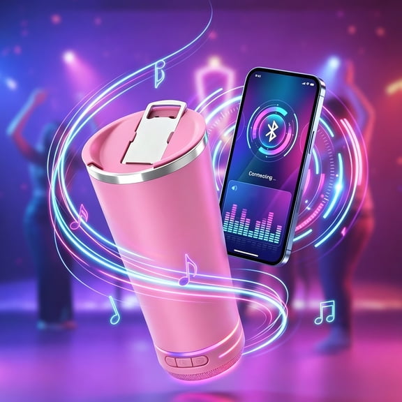 Teetheory 16oz Portable Water Cup with Bluetooth Speaker, 304 Stainless Steel Liner, 6-12 Hours Insulation, USB Charging