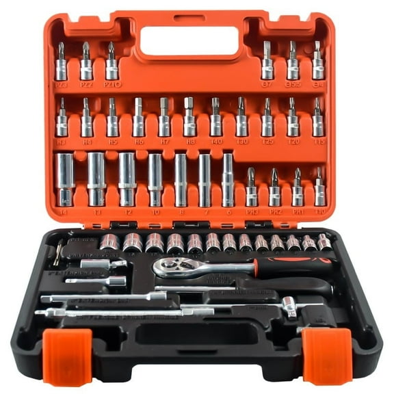 Teetheory 53Pcs 1/4" Drive Socket Set,1/4-Inch Drive Master Socket Kit with Ratchet Wrench, 4" Extension Bar, Short Drive Sockets(4mm-14mm), Deep Drive Sockets(6mm-14mm)