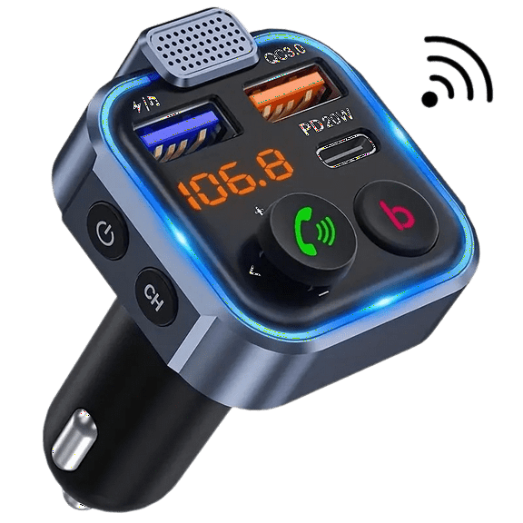 Teetheory Car FM Transmitter, Wireless Bluetooth 5.0 Radio Car Kit, Type-C PD+QC3.0 Fast USB Charger, Hands-free Calling