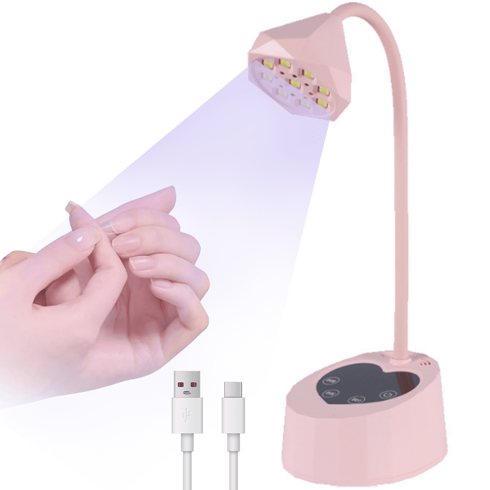 Teetheory Desktop Induction Nail Lamp, 27W UV LED Nail Dryer with 9pcs Blue Light, 1500mAh Rechargeable, Digital LCD Display, 3 Timers - Pink