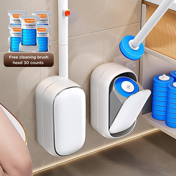 Teetheory Disposable Toilet Brush Set with Wall-Mount Holder, Toilet Cleaning Wand Kit with 6 Sponge Refill Heads, Bathroom Toilet Bowl Cleaning System, Durable ABS Handle