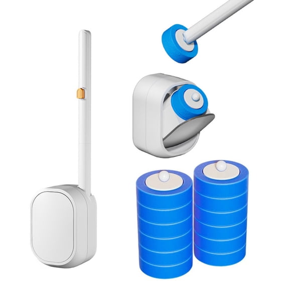 Teetheory Disposable Toilet Cleaning Wand Kit with Wall-Mount Storage Caddy, Toilet Bowl Brush Set with 6 Disposable Sponge Refills, ABS Handle for Bathroom Cleaning
