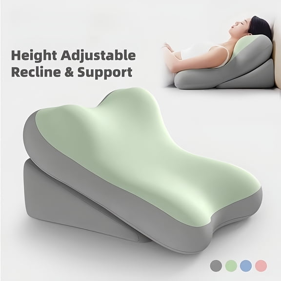 Teetheory Ergonomic Memory Foam Reading Pillow with Detachable Base, Bed Rest Back Support Cushion for Sitting Up in Bed, Sofa, Couch, Floor, Office & Gaming Chair, Green/Grey