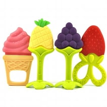 Teething Toys for Babies 6-12 Months, 4P Silicone Baby Teether Toys, Baby Chew Toys, Fruit Shape Set for Newborn Infants