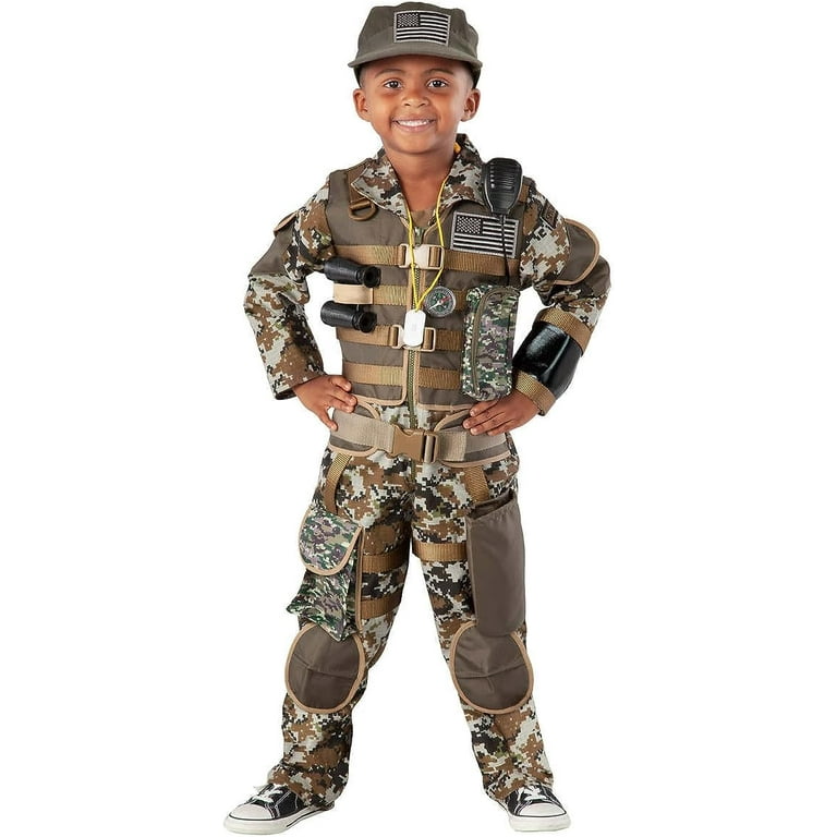 Teetot Adventure Factory Special Forces Military Child Halloween Costume  Kids Army Camo Jumpsuit, Vest, Hat & Toy Accessories