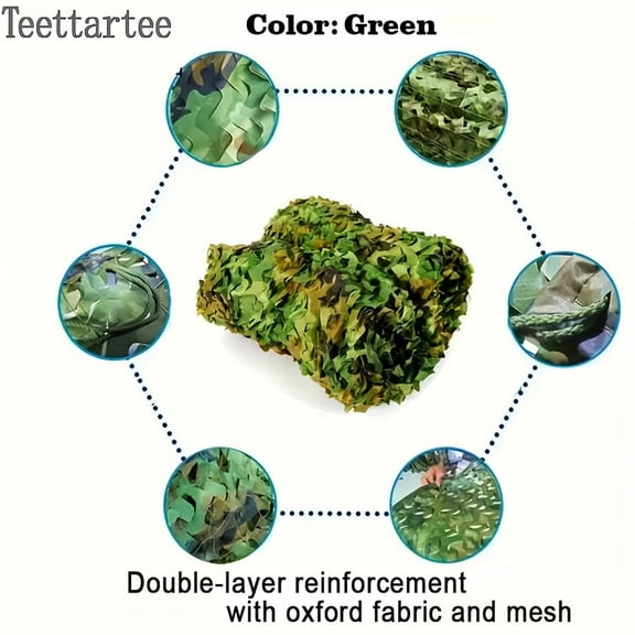 Teettartee Outdoor Camo Sunshade,Oxford Fabric+MeshNet,Green,79”x394”(2x10m),Decoration For Bird Watching, Hunting,Jungle Themed Party,Awning For Garden Camouflage,Camping,Shooting,Photograph,Carport