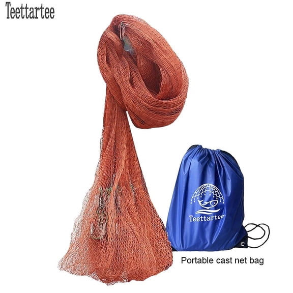 Teettartee Traditional Hand-Thrown Fishing Net with mesh 2.6cm,Height=500cm(196.8in.),Purely Handmade with Durable Tire line - Zinc Plated Steel sinkers for Saltwater and Freshwater