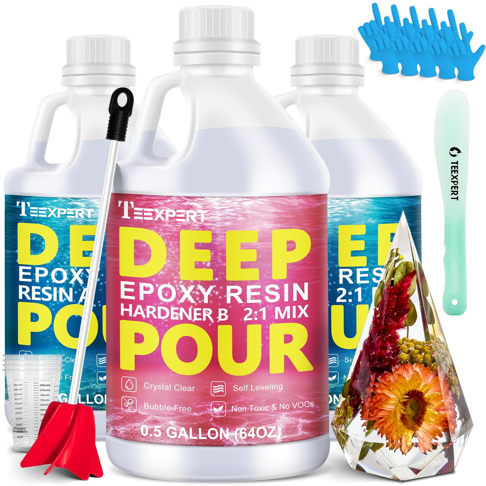 Teexpert Epoxy Resin Deep Pour, 1.5 Gallon Epoxy Resin Kit for 24" Pour Depths, Crystal Clear