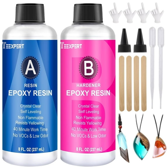 Teexpert Epoxy Resin Kit 16OZ 2 Part Amazing Clear Casting Resin Molds For Art&Craft, Jewelry Making