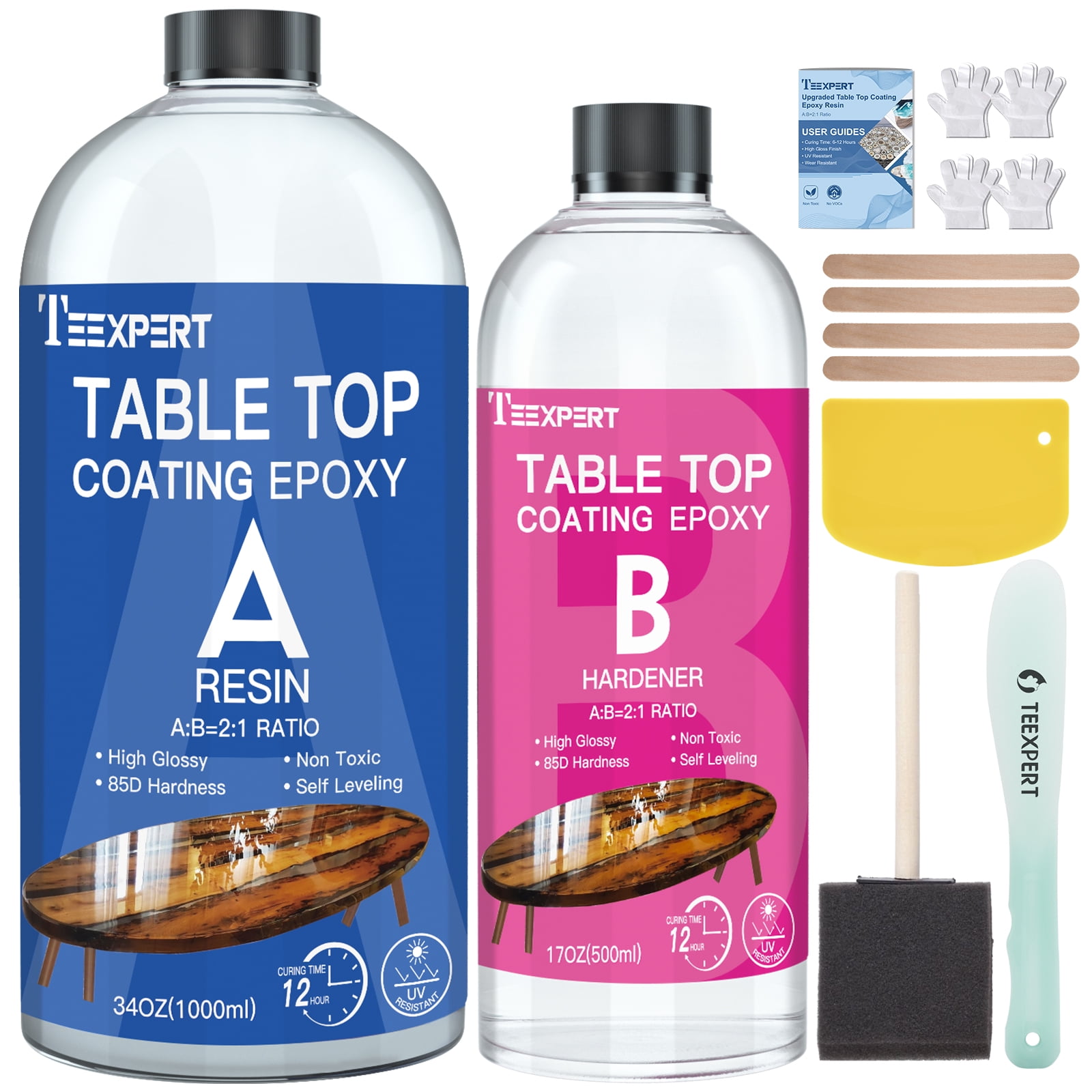 Teexpert Table Top Epoxy Resin, 51OZ Ultra Clear Coating Epoxy Resin