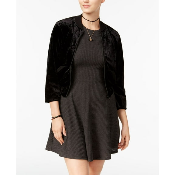 Teeze Me Juniors Bomber Jacket Fit Flare Dress Black Heather Grey S