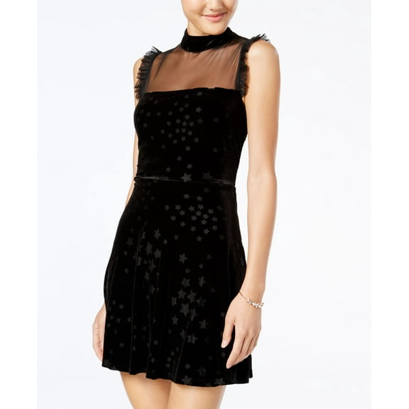 Teeze Me Juniors Mock Neck Burnout Illusion Dress Black 11