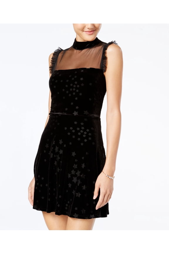 Juniors Mock Neck Burnout Illusion Dress Black 3