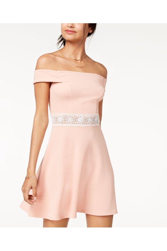 Juniors Off The Shoulder Fit Flare Dress Blush 3