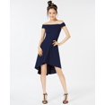 thumbnail image 1 of Teeze Me Juniors Off The Shoulder Fit Flare Dress Navy 1, 1 of 1