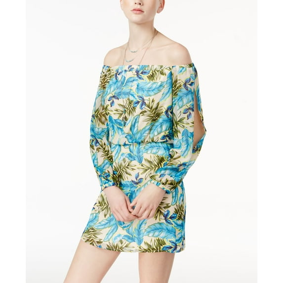 Teeze Me Juniors Printed Off The Shoulder Dress Limeaqua M