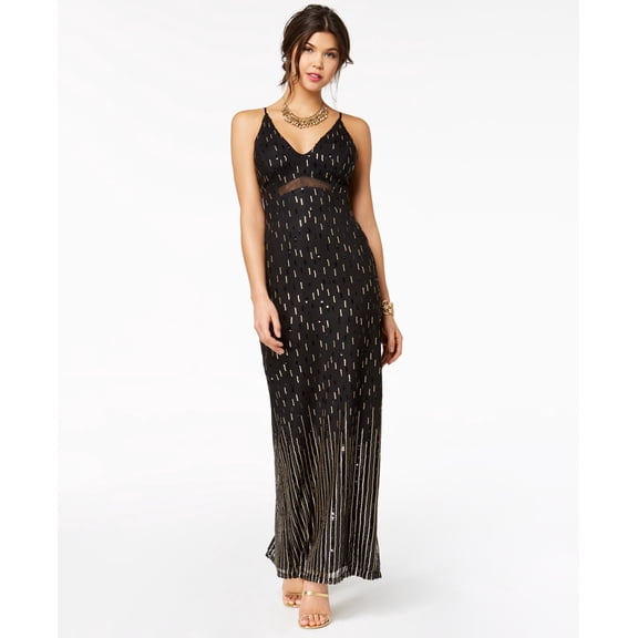 Teeze Me Juniors Sequin Illusion Column Gown Black 3