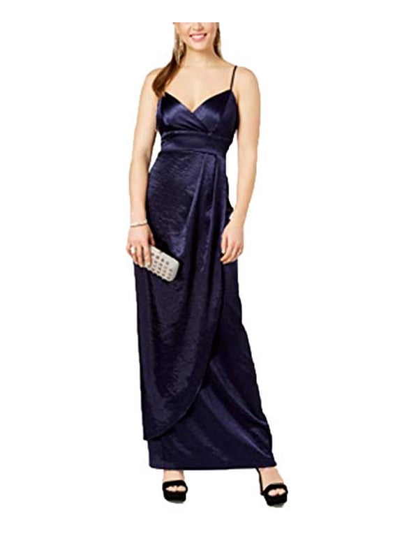 Women's Spaghetti Strap Surplice Long Column Gown Navy