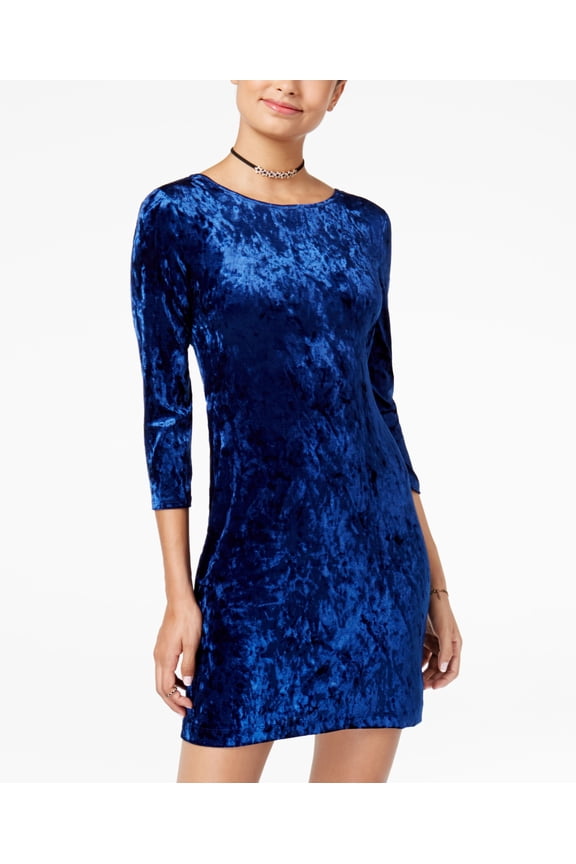 Juniors Velvet Crisscross Back Bodycon Dress Navy M
