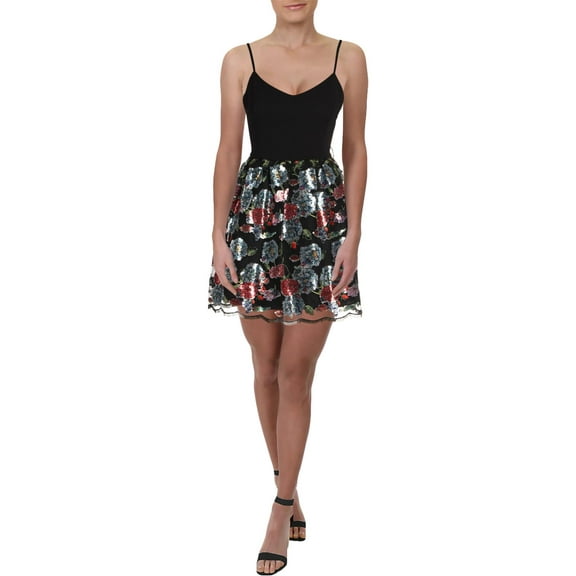 Teeze Me Womens Juniors Lace Embroidered Cocktail Dress