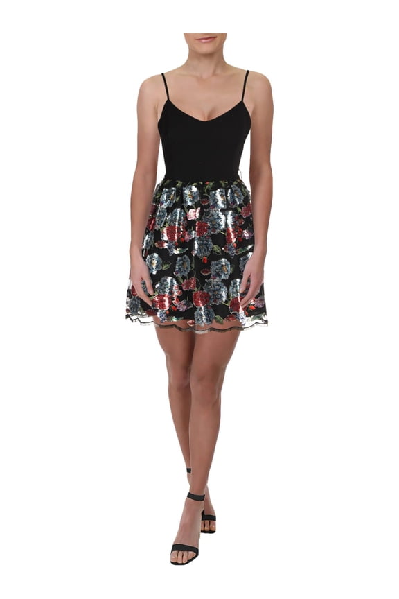 Womens Juniors Lace Embroidered Cocktail Dress