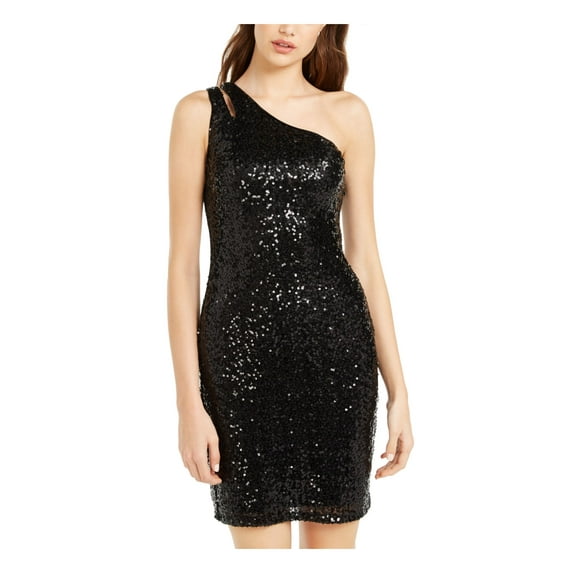Teeze Me Womens Juniors Sequined Mini Cocktail and Party Dress Black 1/2