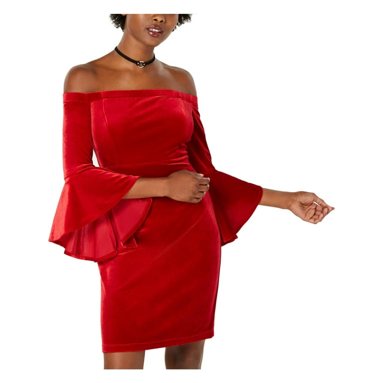 Red velvet off the shoulder dress online