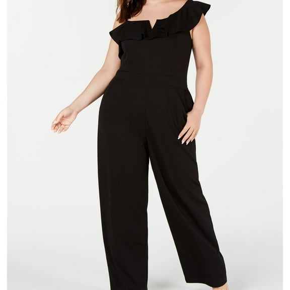 Teeze Me Womens Ruffle Jumpsuit, Black, 18