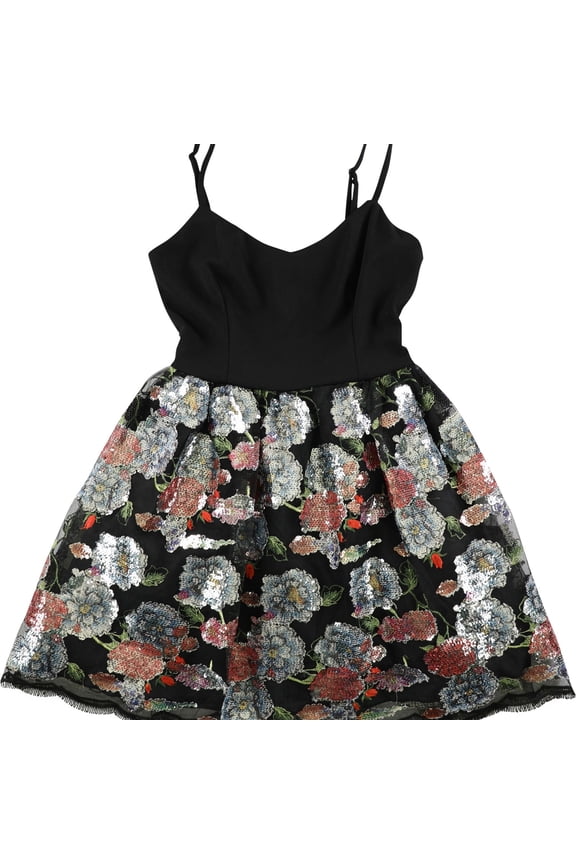 Womens Sequin Fit & Flare Dress, Black, Juniors, 5/6