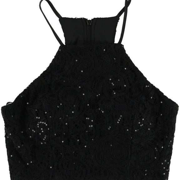 Teeze Me Womens Sequins Halter Top Shirt, Black, 5