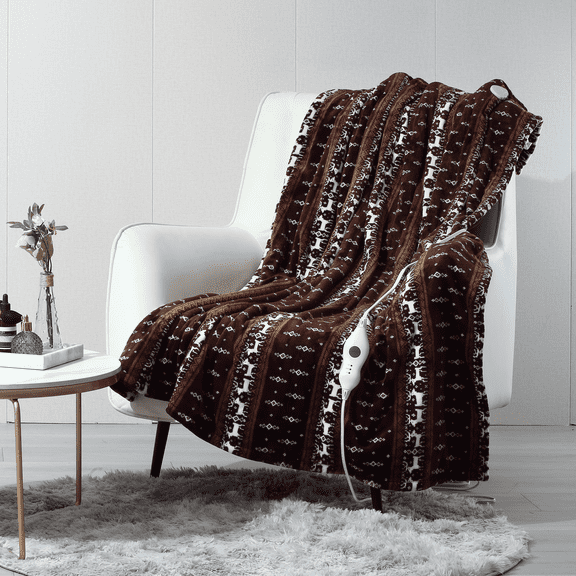 Tefici Heated Blanket Throw，50"x60"Double Flannel Heating Blanket for Home Office, Electric Blanket 4 Hours Auto-Off &Over-Heat Protection, Moose Pattern