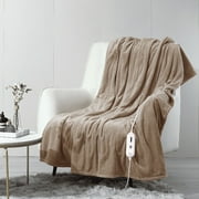 Tefici Heated Blanket Throw，50"x60"Double Flannel Heating Blanket for Home Office, Electric Blanket 4 Hours Auto-Off & Over-Heat Protection,Camel