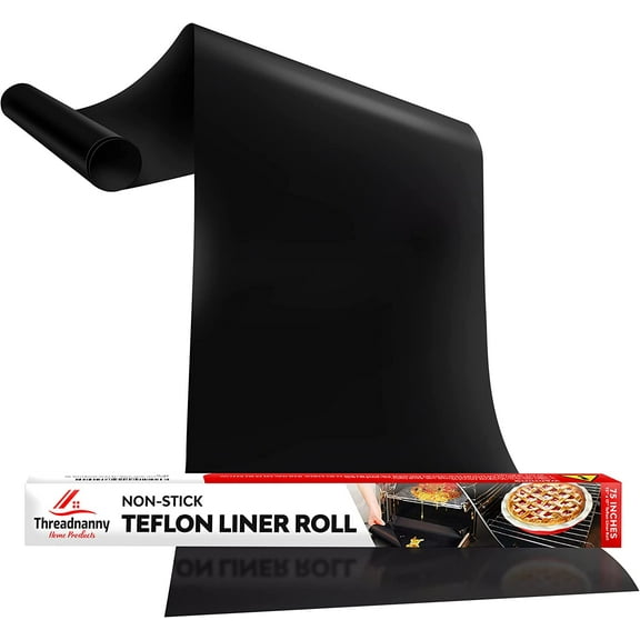 Teflon Black Liner Roll for Ovens, Stovetops & Grills (75” x 17”) - Custom Cut to Size & Shape Needed - Versatile Non-Stick Teflon Mat, Can Use As Oven Liner, Grill Mat, Stovetop Cover, Baking Sheet.