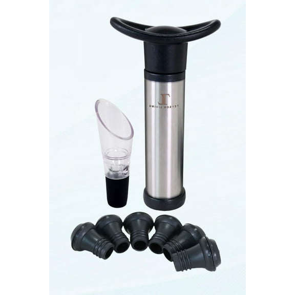 Tefson Live Wine Pump with 6 Reusable Wine Stoppers to Preserve Wine and Keep it Better Longer - Wine Saver Vacuum Removes Air from Wine Bottles and Seals with the Wine Bottle Stopper
