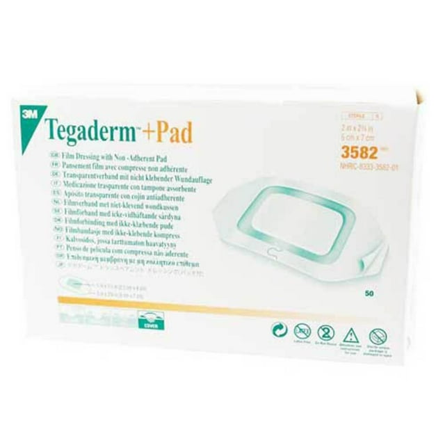 Tegaderm 3582 Film Dressing with Non Adherent Pad, Waterproof, Sterile 2" x 23/4", Box of 50