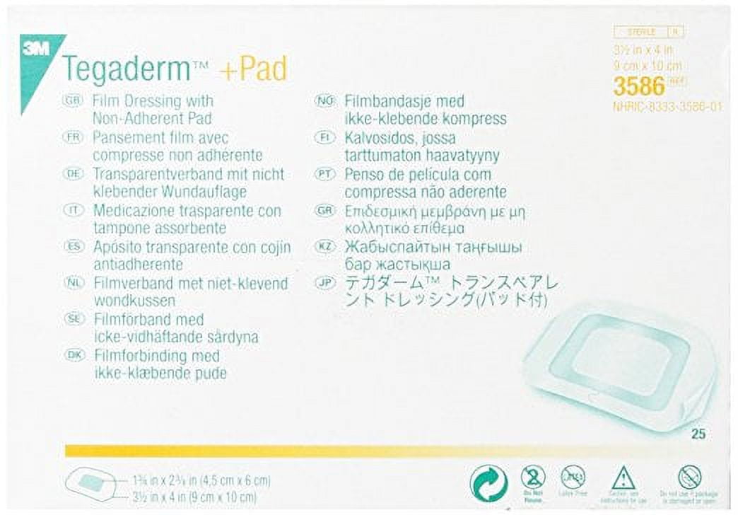 Tegaderm Dressing with Transparent Border 31/2'' x 4'' Box of 25 (pack of 4)
