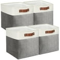 thumbnail image 1 of Tegance 13x13 Storage Cubes Baskets 4 Pack Fabric Cube Storage Bins Large Storage Baskets with Leather Handles,Decorative Storage Boxes for Organizing Shelves(White&Gray), 1 of 9