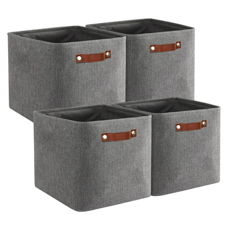 Tegance 13x13 Storage Cubes Baskets 4 Pack Fabric Cube Storage Bins Large Storage Baskets with Leather Handles,Decorative Storage Boxes for Organizing Shelves(Grey) price history and forecast - tegance