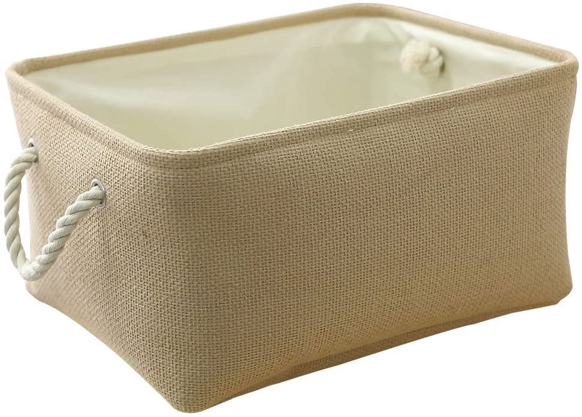 Tegance Small Storage Baskets for Shelves, Storage Cube Organizer, Storage Bins, 12 x 8 x 5 Inches, Rectangle Canvas Fabric Collapsible Shelf Box with Handles, Beige