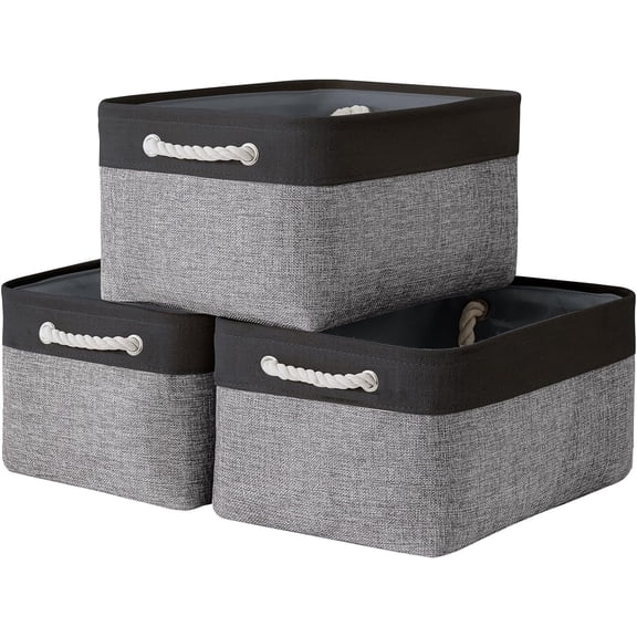 TESPERT 3-Pack Extra Large Storage Basket Set, Trunk Organizer, Clothes Toys Bin, 15.7 x 11.8 x 8.3 Inches, Rectangular EVA Collapsible Shelf Box with Handles, Grey & Black