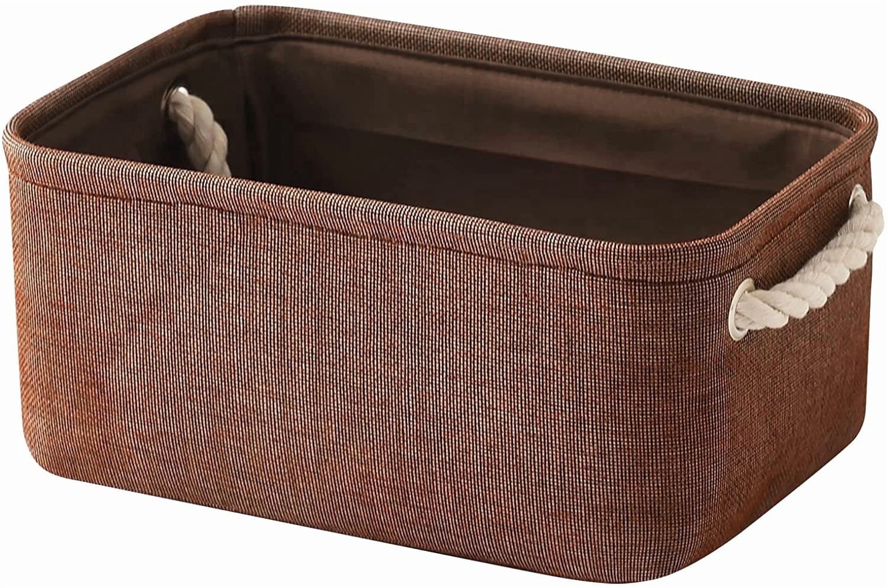 Tegance Small Storage Baskets for Shelves, Storage Cube Organizer, Storage Bins, 12 x 8 x 5 Inches, Rectangle Canvas Fabric Collapsible Shelf Box with Handles, Brown