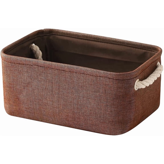 Tegance Small Storage Baskets for Shelves, Storage Cube Organizer, Storage Bins, 12 x 8 x 5 Inches, Rectangle Canvas Fabric Collapsible Shelf Box with Handles, Brown